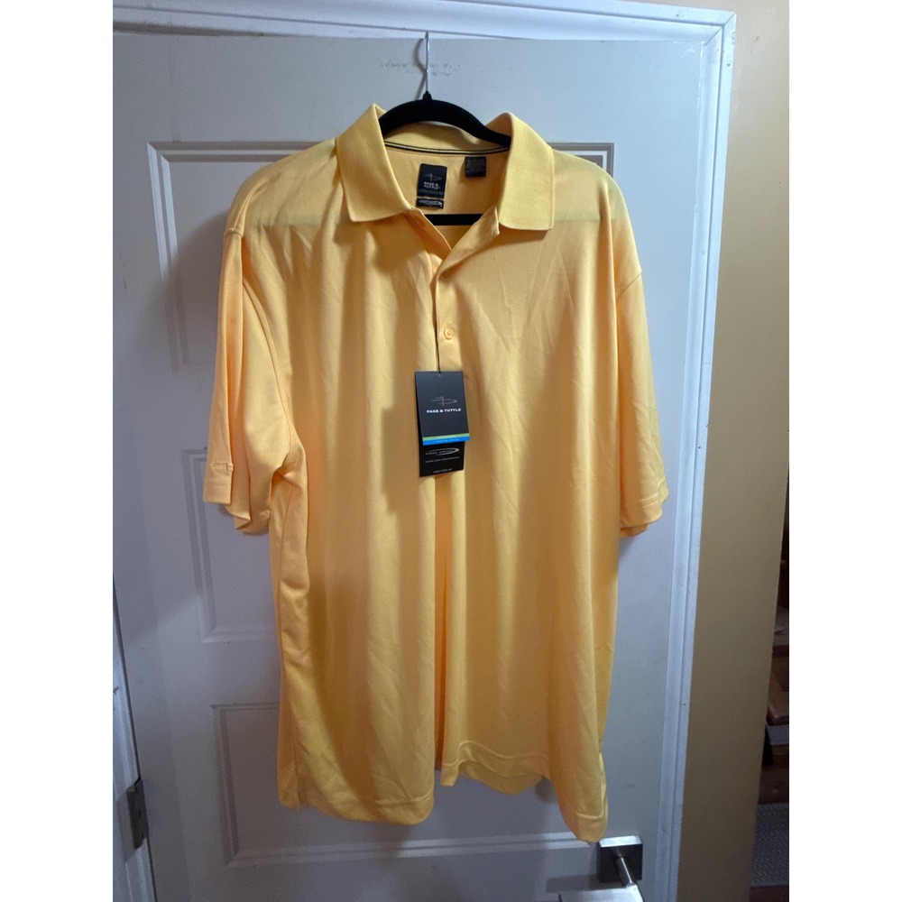 Page & Tuttle Mens Cool Swing Golf Polo Shirt Yellow XL Travelers Logo 29909 NWT